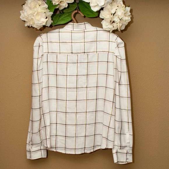 NWT Express Plaid Puff Sleeve Flannel Top with Metallic Threads size M - Picture 3 of 7